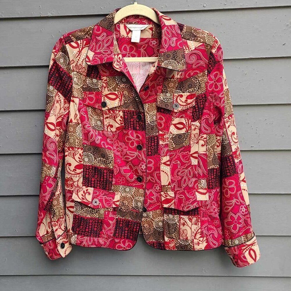 Christopher & Banks Red Brown Patchwork Lightweight Jacket Medium